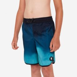 Spodenki surfingowe dla dzieci Olaian 500 Tie&Die. Czarne kąpielówki dla chłopców OLAIAN, bez wzorów, z materiału. Za 59.99 zł.