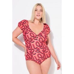Damski Strój kąpielowy wzór z motywem Love miękkie miseczki bufiaste rękawy. Brązowe kostiumy jednoczęściowe damskie Ulla Popken, plus size, bez wzorów, z elastanu, sportowe, plus size. Za 294.99 zł.