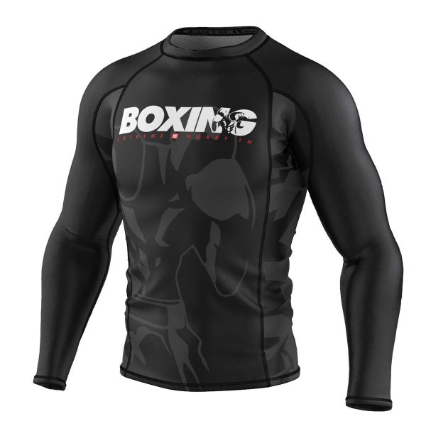 Koszulka sportowa męska Rashguard do MMA EXTREME HOBBY BOLD BOXING. Czarne koszulki sportowe męskie EXTREME HOBBY, l, bez wzorów, z bawełny, bez kołnierzyka, bez ramiączek, do biegania. Za 199.00 zł.