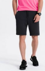 Ombre Dzianinowe szorty męskie z gumką w pasie - czarne V2 OM-SRCS-0107 S. Czarne krótkie spodenki sportowe męskie Ombre, m, bez wzorów, z dzianiny. Za 59.99 zł.
