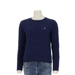 Second life - Polo Ralph Lauren sweter damski z warkoczowym splotem - Jak nowy. Niebieskie swetry damskie Ralph Lauren, l, bez wzorów, ze splotem, eleganckie, bez kołnierzyka, bez ramiączek, bez kaptura. Za 212.96 zł.