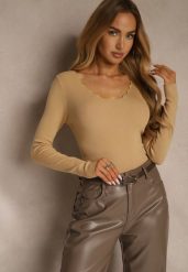 Ciemnobeżowy Sweter o Taliowanym Kroju z Nieregularnym Dekoltem w V Fenalissa. Brązowe swetry damskie Renee, na zimę, l, bez wzorów, casualowe, bez kołnierzyka, bez ramiączek, krótkie, bez kaptura. Za 59.99 zł.