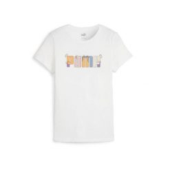 Koszulka damska PUMA ESS+ Graphic Tee. Białe koszulki sportowe damskie Puma, xs, bez wzorów, sportowe, bez kołnierzyka. Za 68.99 zł.