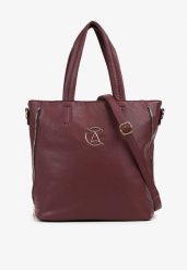 Bordowa Torebka Shopper na Ramię z Paskiem z Regulacją Vemeriana. Czerwone torby na ramię damskie Renee, bez wzorów, eleganckie, na ramię, bez dodatków. Za 109.99 zł.