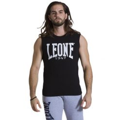 Koszulka na co dzień na siłownię. Czarne buty sportowe męskie LEONE 1947 APPAREL, bez wzorów, z bawełny, bez kołnierzyka, bez ramiączek, na fitness i siłownię. Za 84.16 zł.