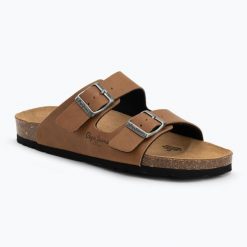 Klapki damskie Pepe Jeans Oban Classic 1. Brązowe klapki damskie Pepe Jeans, bez wzorów, z jeansu, sportowe, bez obcasa. Za 232.75 zł.