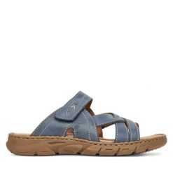 Klapki Josef Seibel. Niebieskie klapki damskie Josef Seibel, bez wzorów, bez obcasa. Za 269.99 zł.
