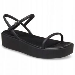 Sandały dla Kobiet Crocs Miami Platform Y Strap Sandal. Czarne sandały damskie Crocs, bez wzorów, z materiału, bez obcasa, bez zapięcia. Za 199.99 zł.