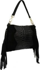 Vera Pelle Czarna damska włoska skórzana torebka frędzel pozioma Z24. Czarne torebki do ręki damskie Vera Pelle, bez wzorów, bez dodatków. Za 164.99 zł.