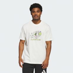 Koszulka z grafiką That Dawg in Em. Białe koszulki sportowe męskie Adidas, m, bez wzorów, z bawełny, bez kołnierzyka, bez ramiączek, do koszykówki. Za 129.00 zł.