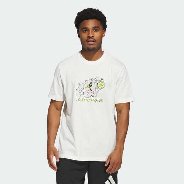 Koszulka z grafiką That Dawg in Em. Białe koszulki sportowe męskie Adidas, m, bez wzorów, z bawełny, bez kołnierzyka, bez ramiączek, do koszykówki. Za 129.00 zł.