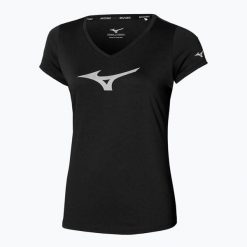 Koszulka do biegania damska Mizuno Core RB Tee. Czarne koszulki sportowe damskie Mizuno, s, bez wzorów, z materiału, bez kołnierzyka, bez ramiączek, do biegania. Za 87.99 zł.