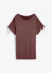 Bluzka z lejącej wiskozy. Żółte bluzki damskie bonprix, bez wzorów, z wiskozy, eleganckie, bez kołnierzyka, bez ramiączek. Za 67.99 zł.