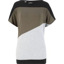 T-shirt bonprix czarno-jasnoszary melanż - ciemnooliwkowy. Czarne bluzki damskie bonprix, bez wzorów, bez kołnierzyka, bez ramiączek. Za 59.99 zł.