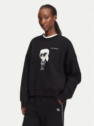 KARL LAGERFELD Bluza B3W20049 Czarny Regular Fit. Czarne bluzy damskie KARL LAGERFELD, s, bez wzorów, z bawełny, bez kaptura. Za 779.99 zł.