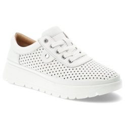 Półbuty damskie Vinceza, cholewka ze skóry naturalnej licowej z perforacją wiązanie z przodu metalowe oczka z zabudowanym przodem, białe, 79629. Białe półbuty damskie VINCEZA, bez wzorów, ze skóry, biznesowe, bez obcasa, bez zapięcia. Za 179.00 zł.