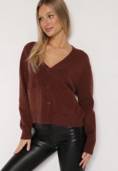 Brązowy Rozpinany Kardigan z Dodatkiem Kaszmiru Vetirira. Brązowe kardigany damskie Born2be, bez wzorów, z jeansu, klasyczne, bez kołnierzyka, bez ramiączek, bez kaptura. Za 109.99 zł.