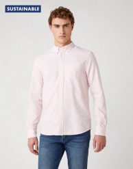 MĘSKA KOSZULA WRANGLER LS 1 PKT BUTTON DOWN SILVER PINK W5A3BMXTU 112130024. Różowe koszule męskie Wrangler, l, bez wzorów, bez kołnierzyka, bez ramiączek. Za 129.99 zł.