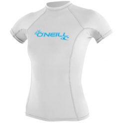 Damska koszulka typu rashguard O'Neill wetsuits Basic Skins. Białe koszulki sportowe damskie O'Neill, s, bez wzorów, ze skóry, bez kołnierzyka, bez ramiączek. Za 200.00 zł.