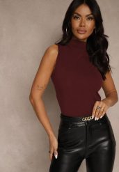 Bordowy Dopasowany Top z Bawełny z Półgolfem Unellesa. Czerwone bluzki damskie Renee, m, bez wzorów, z bawełny, bez kołnierzyka, bez ramiączek. Za 59.99 zł.