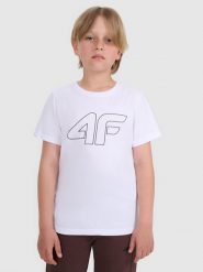 4F T-shirt regular z nadrukiem chłopięcy - biały 122 (6-7 lat). Białe t-shirty dla chłopców 4f, bez wzorów, z bawełny, bez ramiączek. Za 39.99 zł.