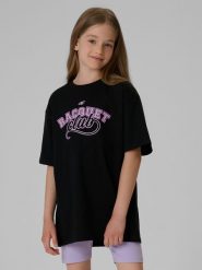 4F T-shirt oversize z nadrukiem dziewczęcy - czarny 146/152 (10-12 lat). Czarne t-shirty i topy dla dziewczynek 4f, bez wzorów, z bawełny, bez ramiączek. Za 59.99 zł.