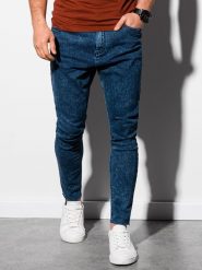 Ombre Spodnie męskie jeansowe P923 - ciemnoniebieskie S. Niebieskie spodnie materiałowe męskie Ombre, m, bez wzorów, z jeansu. Za 149.99 zł.