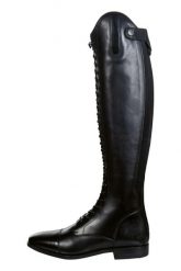 Długie skórzane botki jeździeckie damskie HKM Elegant Lace. Czarne botki damskie HKM, ze skóry, bez obcasa, bez zapięcia. Za 1,008.95 zł.