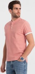 Ombre Męska koszulka polo bez kołnierzyka - różowa V7 OM-TSCT-0156 XL. Czerwone koszulki polo męskie Ombre, m, bez wzorów, bez ramiączek. Za 79.99 zł.