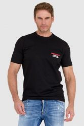 DSQUARED2 Czarny t-shit męski z kieszonką. Czarne t-shirty męskie Dsquared2, l, bez wzorów, bez kołnierzyka. W wyprzedaży za 599.99 zł.