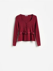 Bluzka z wiskozą - bordowy. Czerwone bluzki damskie Reserved, l, bez wzorów, z dzianiny, bez kołnierzyka, bez ramiączek. Za 129.99 zł.