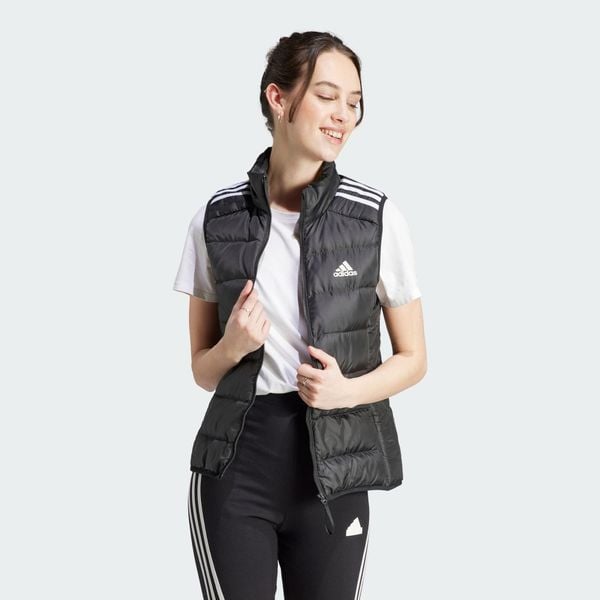 Essentials 3-Stripes Light Down Vest. Czarne kurtki damskie Adidas, s, bez wzorów, z materiału, bez kaptura. Za 366.99 zł.
