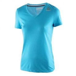 Koszulka treningowa damska Reebok AY3995. Niebieskie koszulki sportowe damskie Reebok, l, bez wzorów, z materiału, bez kołnierzyka, bez ramiączek, do biegania. Za 116.00 zł.