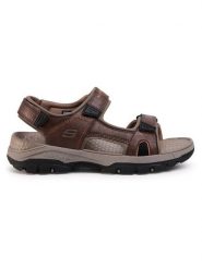 Skechers Sandały Hirano 204106/BRN Brązowy. Brązowe sandały męskie Skechers, ze skóry, bez zapięcia. Za 199.99 zł.