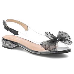 Sandały damskie S.Barski, z przezroczystym paskiem ozdobna kokarda pasek z regulacją niski obcas elegancki model, czarne, MR61-9001. Czarne klapki damskie S.BARSKI, bez wzorów, bez obcasa, na obcasie, bez zapięcia. Za 199.00 zł.