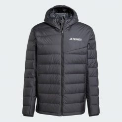 Kurtka z kapturem Terrex Multi Light Down CLIMAWARM. Czarne kurtki męskie Adidas, l, bez wzorów, z puchu, z kapturem. Za 649.00 zł.