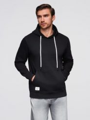 Bluza męska dresowa BASIC kangurka z kapturem - czarna V5 B1674 XL. Czarne bluzy męskie Ombre, m, bez wzorów, z dresówki, z kapturem. Za 236.00 zł.