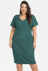 Sukienka ołówkowa elegancka z podszewką i drapowaniem w pasie HILLS butelkowa zieleń. Zielone sukienki damskie KARKO, do pracy, plus size, bez wzorów, z elastanu, biznesowe, bez kołnierzyka, plus size, bez ramiączek, kopertowe. Za 189.50 zł.