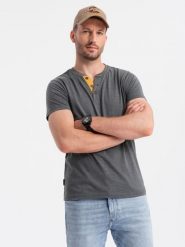 T-shirt męski z okrągłym rozpinanym dekoltem henley – grafitowy V6 - Rozmiar: XXL. Szare t-shirty męskie Ombre Clothing, m, bez wzorów, z bawełny, bez kołnierzyka. Za 109.99 zł.