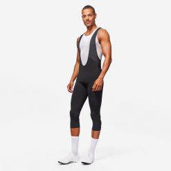 Spodenki 3/4 męskie na rower szosowy Triban RC500 na szelkach. Czarne krótkie spodenki sportowe męskie VAN RYSEL, l, bez wzorów, z materiału, rowerowe. Za 149.99 zł.