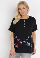 Czarna Bluzka Euphthise. Czarne bluzki damskie Born2be, na lato, xl, w ażurowe wzory, z bawełny, bez kołnierzyka, bez ramiączek. Za 49.99 zł.