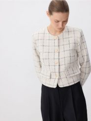Marynarka ze strukturalnej tkaniny - wielobarwny. Żakiety damskie Reserved, l, bez wzorów, z bawełny. W wyprzedaży za 139.99 zł.