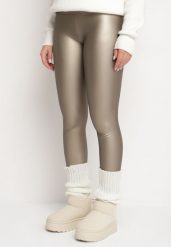 Srebrne Legginsy z Ekoskóry z Wysokim Stanem i Polarem Labira. Żółte legginsy damskie Born2be, l, z aplikacjami, z jeansu. Za 19.99 zł.