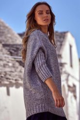 Szary Melanżowy Oversizowy Sweter z Półgolfem. Szare swetry damskie MOE, l, bez wzorów, z materiału, bez kołnierzyka, bez ramiączek, bez kaptura. Za 223.90 zł.
