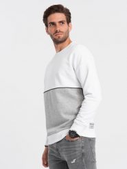 Bluza męska OVERSIZE z kontrastowym łączeniem kolorów - biało-szara V1 OM-SSNZ-0130 - XXL. Szare bluzy męskie Ombre Clothing, l, z aplikacjami, z bawełny, bez kaptura. W wyprzedaży za 49.99 zł.