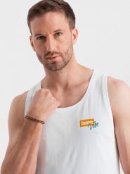 Ombre Bawełniany męski tank top z nadrukiem Summer Vibe biały V2 OM-TSTT-0191 XL. Białe t-shirty męskie Ombre, m, bez wzorów, z bawełny, bez kołnierzyka. Za 39.99 zł.