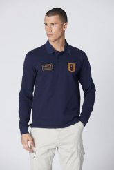 AERONAUTICA MILITARE Granatowe męskie polo z długim rękawem Piqué. Niebieskie koszulki polo męskie Aeronautica Militare, l, bez wzorów, bez ramiączek. W wyprzedaży za 379.99 zł.