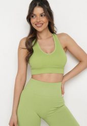 Zielony Tank Top Sportowy z Prążkowanej Dzianiny Ophiase. Zielone koszule damskie Born2be, bez wzorów, z dzianiny, eleganckie, bez kołnierzyka, bez ramiączek. Za 34.99 zł.