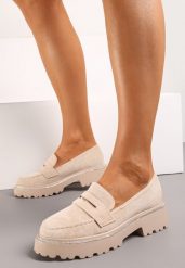Beżowe Mokasyny na Grubej Podeszwie Ozdobione Cyrkoniami Jurisa. Brązowe mokasyny damskie Born2be, z jeansu, eleganckie. Za 109.99 zł.