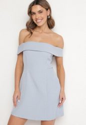 Jasnoniebieska Taliowana Sukienka z Dekoltem Bandeau z Zakładką Zelzemis. Niebieskie sukienki damskie Born2be, l, bez wzorów, eleganckie, bez kołnierzyka, bez ramiączek, mini. Za 119.99 zł.
